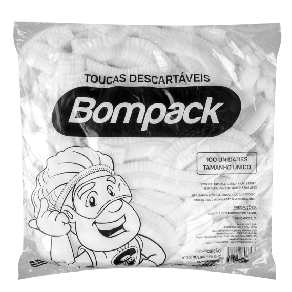 Touca Descartável Bompack TNT Branca 45X50cm 100UN - PT